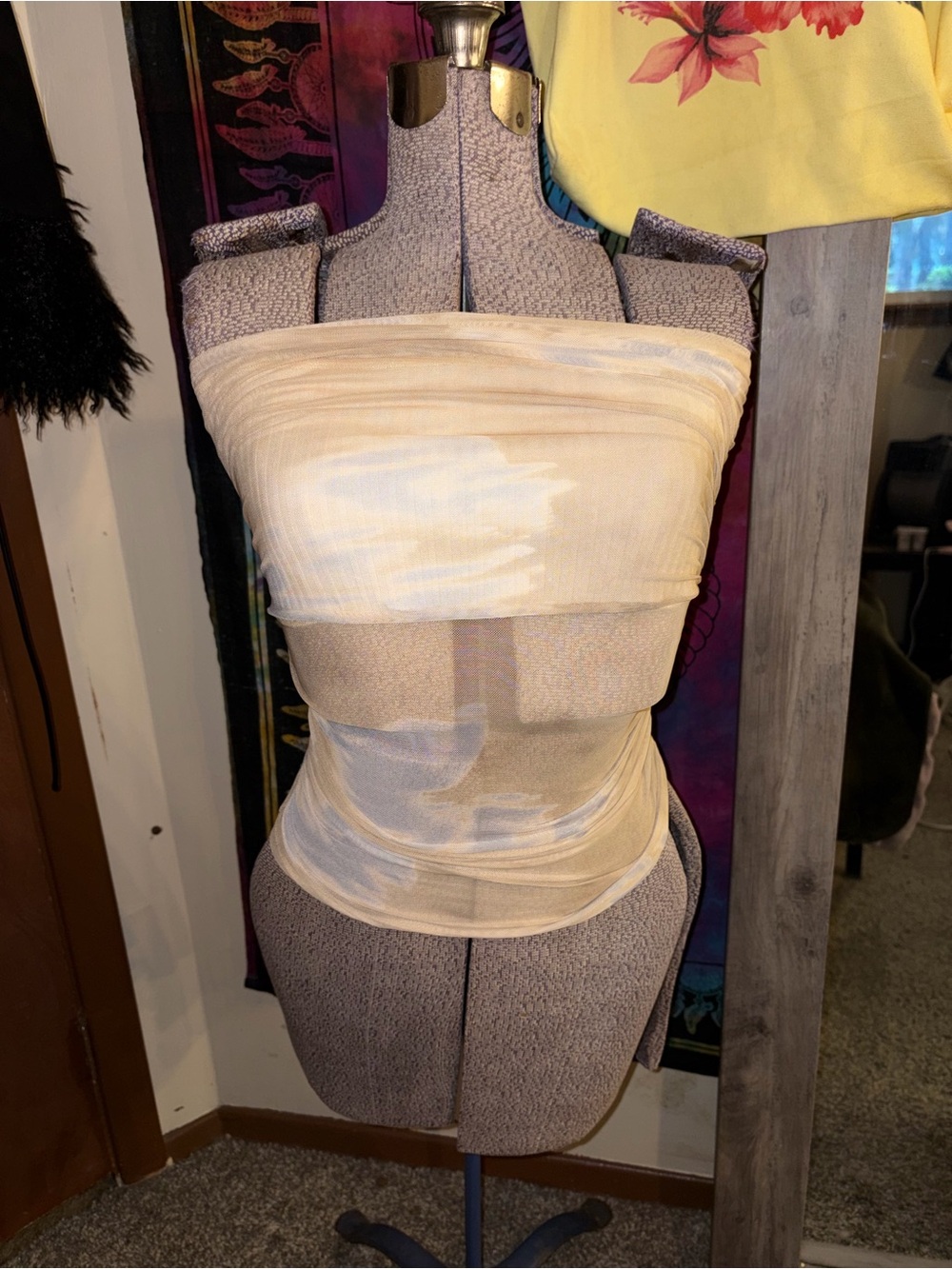 Zara Sheer Strapless Beige Tie-Dye Tube Top
